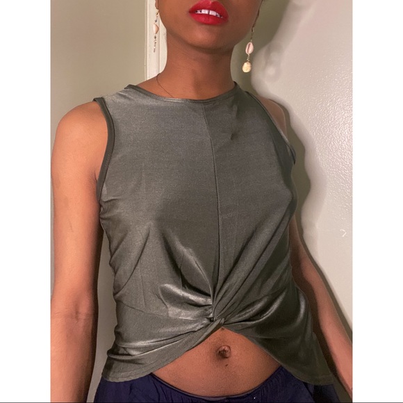 Green Silk Crop Top - Picture 2 of 3